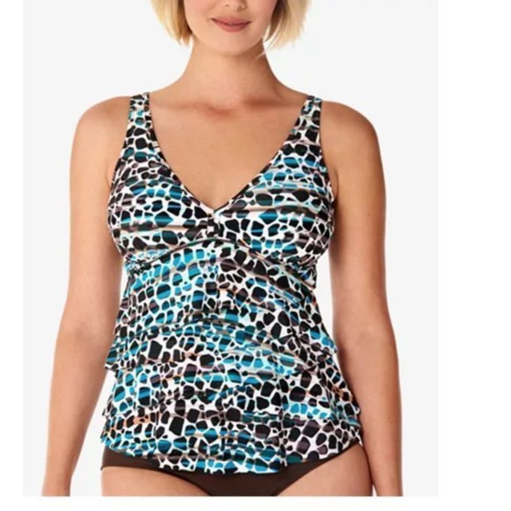 Swim Solutions Printed V-Neck Ruffled Tankini